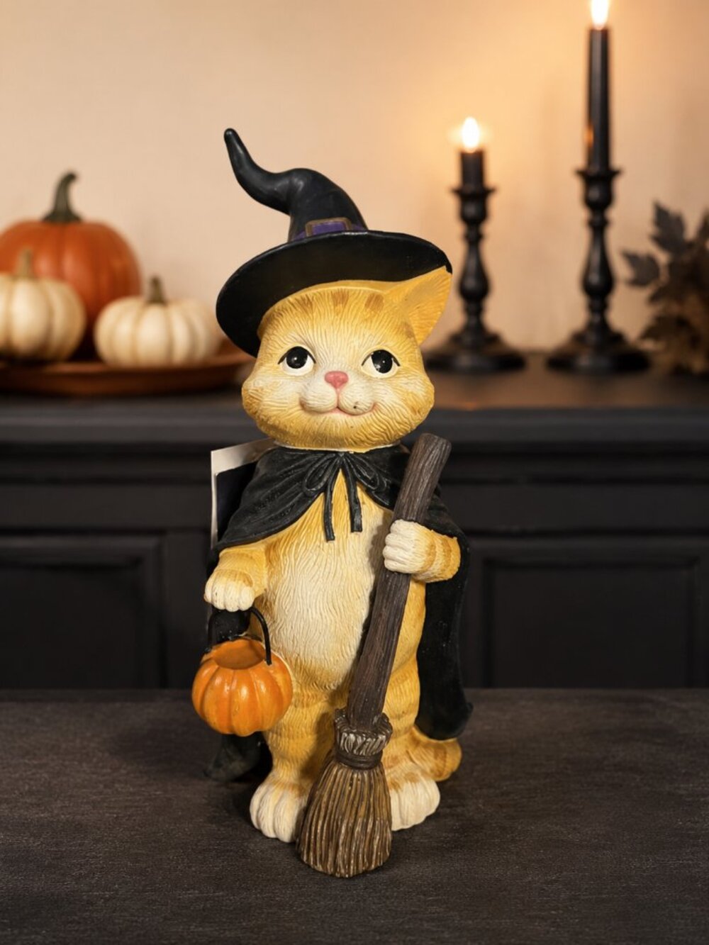 Humane World Witch Cat Halloween Figurine Broom Pumpkin 10” NWT